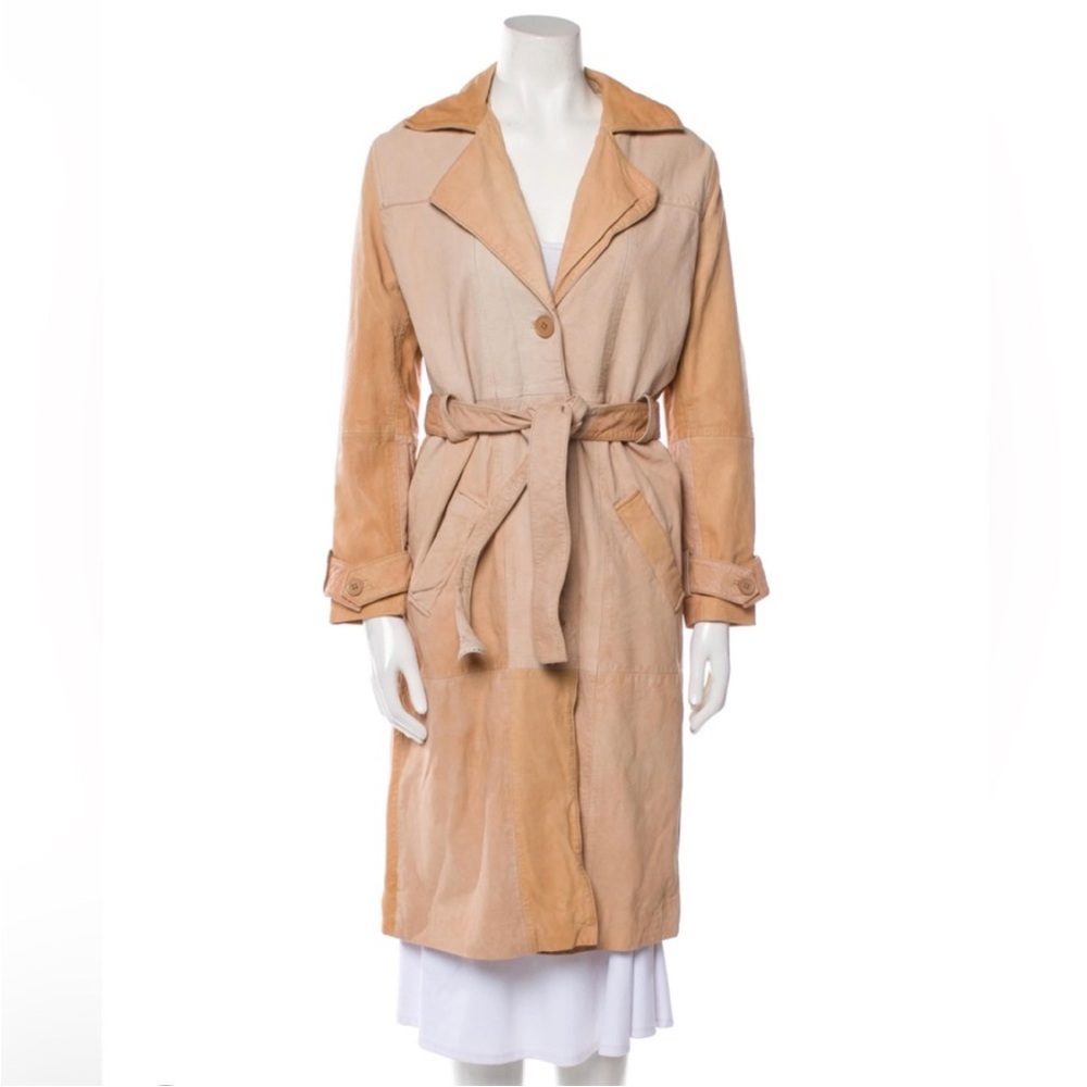 Free people x Deadwood Terra Trench Neutral Lamb Leather Coat Size M
